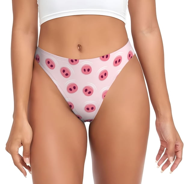 Balery Cute Pig Nose Tangas de Algodón para Mujer con Estampado – Ropa Interior Sexy, Transpirable, G-string-XX-Large