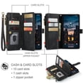 thumbnail image 2 of CaseMe Wallet Case Premium Handmade PU Leather Phone Case Card Slots Magnetic Closure Zipper Pocket Kickstand Flip Case with Hand Strap for iPhone 14 (Black), 2 of 9