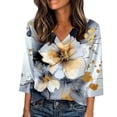 thumbnail image 2 of Mifsaly Plus Size Satin Shirts for Women 3/4 Sleeve Silk Tops V-Neck Summer Print Vacation Blouse Cozy Lightweight Tshirts Travel Airport Fashion Outfits XXXL, 2 of 5