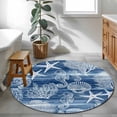 thumbnail image 3 of Navy Blue Coastal Round Area Rug 3.3Ft Washable Circle Rugs for Dining Room Table, Nautical Coral Starfish Shell Seahorse Ocean Non-Slip Carpet Floor Mats Indoor Outdoor Carpet Runner Home Decor, 3 of 8