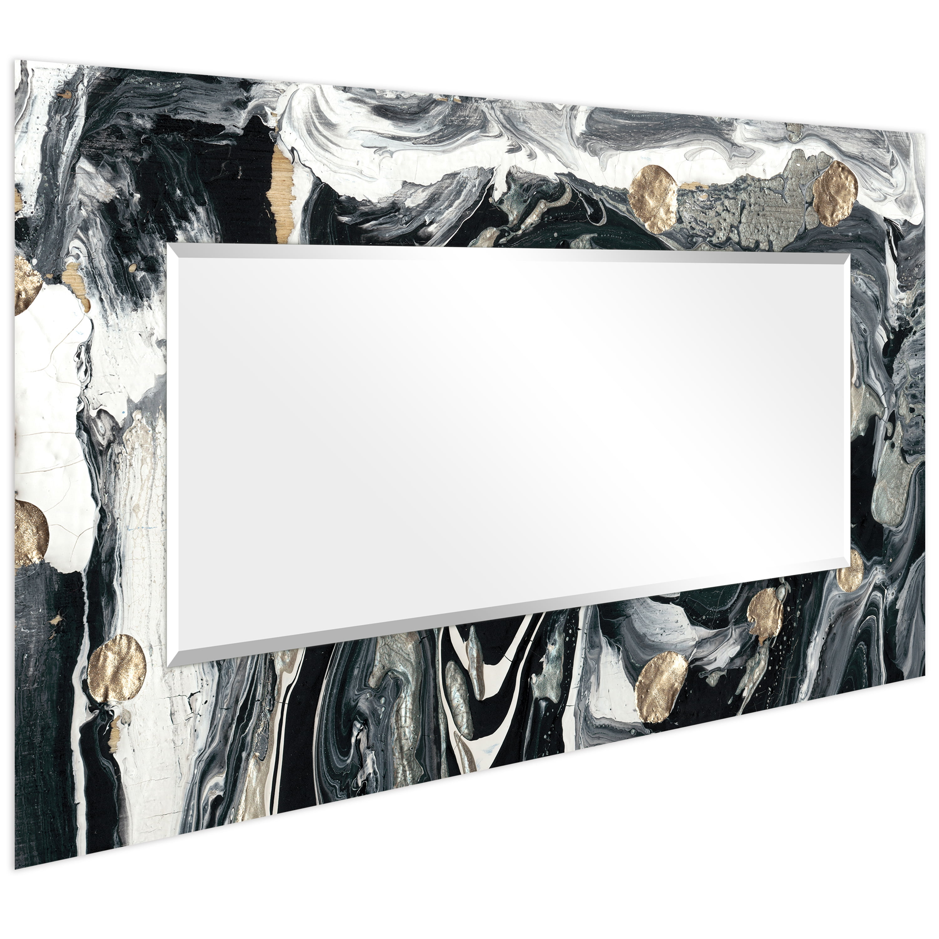Empire Art Direct Ebony & Ivory Rectangular Beveled Mirror on Free Floating Reverse Printed Tempered Art Glass, 72" x 36" x 0.4", Ready to Hang