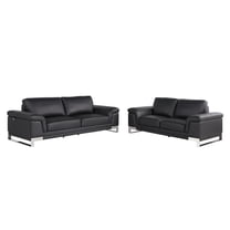 Pemberly Row Genuine Italian Leather Reclining Sofa and Loveseat in Black