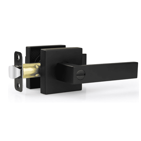 FTCBJJA Matte Black Door Handles, Keyless Interior Door Knobs, Privacy Door Lever Locksets for Bedroom Bathroom, Heavy Duty Square Door Lock, Reversible for Left & Right Handled Doors