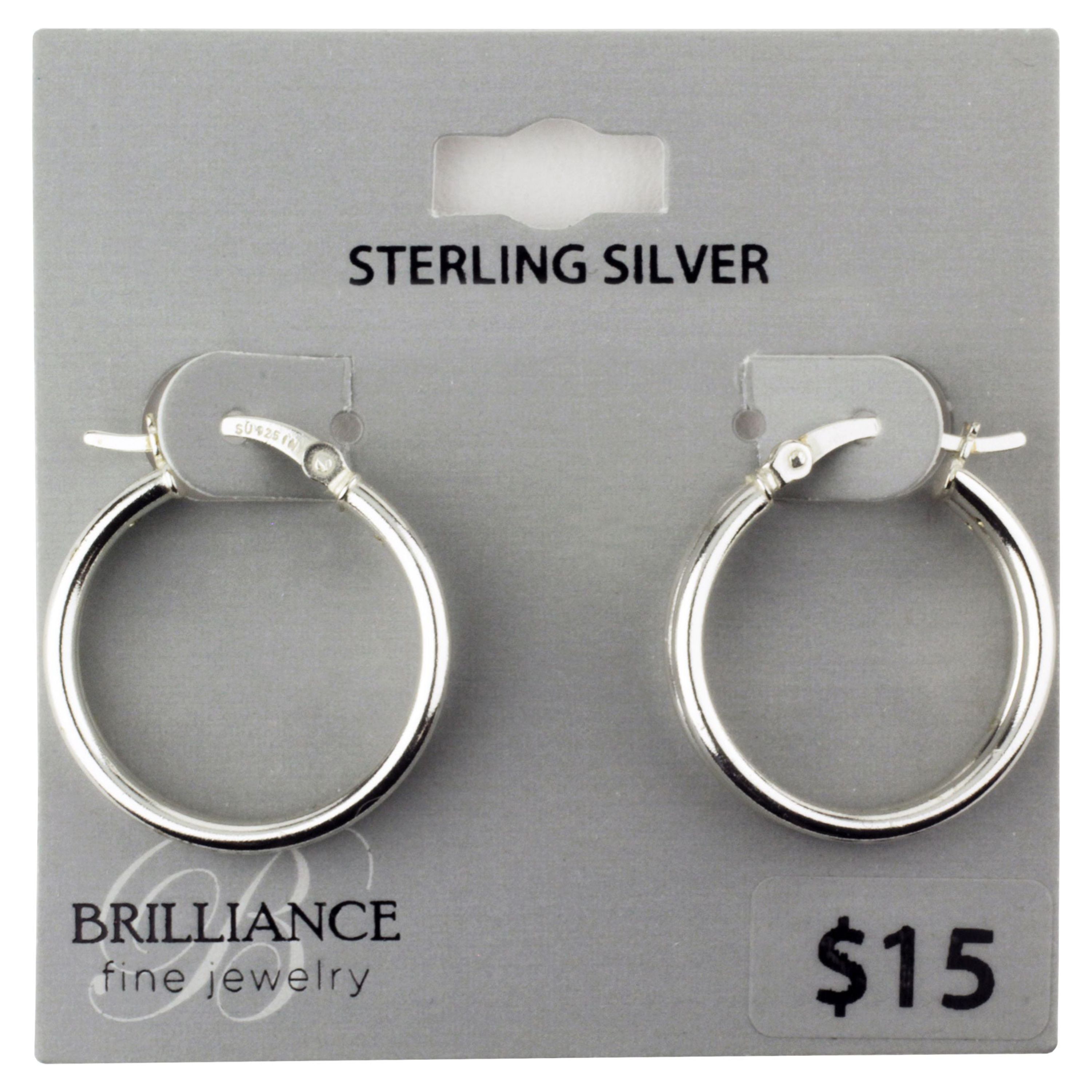 Brilliance Fine Jewelry Sterling Silver Round Click Top Hoop Earrings - image 2 of 2