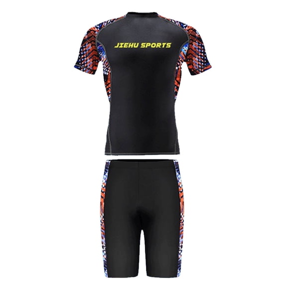 Two Piece Swim Set Printed Swim Trunks with Matching Rash Guard Shirt UPF 50 Plus Sun Protection L