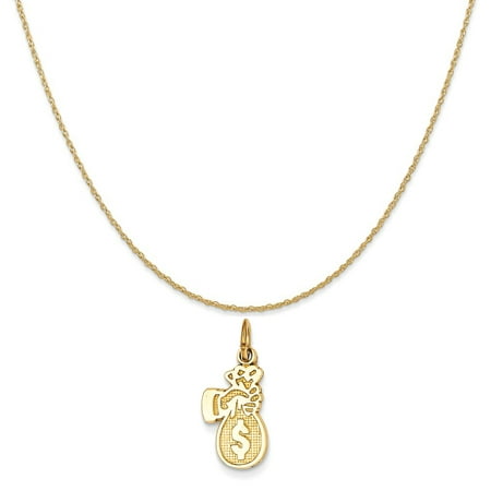 14k Yellow Gold Money Bag Charm on a 14K Yellow Gold Rope Chain Necklace, 20&quot;