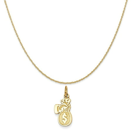 14k Yellow Gold Money Bag Charm On A Rope Chain Necklace 18