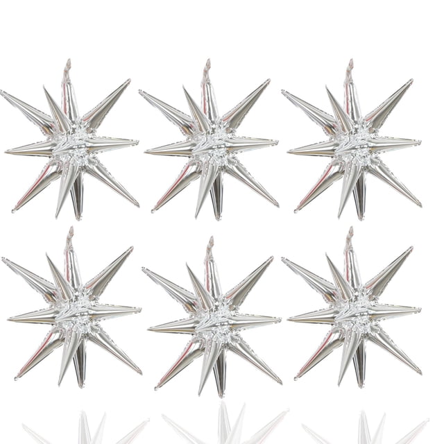 Globos de aluminio ZSYLYTKV Silver Star de 14 puntas y 22 pulgadas, paquete de 6