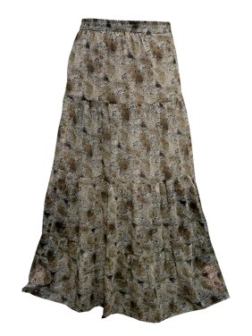 Mogul Women's Vintage Skirt Brown Printed Maxi Skirts
