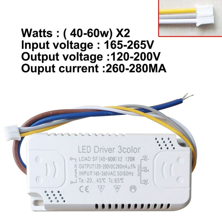 Tilskynde abort Dejlig LED Driver 3 Color Adapter for LED Lighting Non-Isolating Transformer  Replacement, (40-60W)X2 - Walmart.com