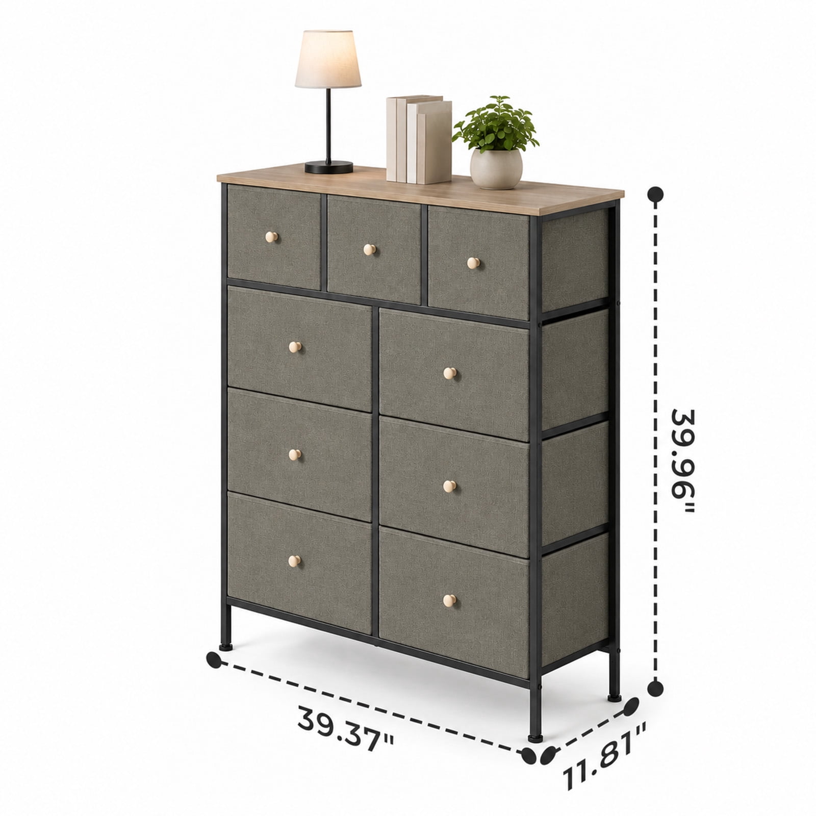 Alvantor 8/9 Drawer Fabric Dresser, Storage Tower for Bedroom and Closet, Chest of Drawers with Sturdy Steel Frame & Wooden Top for Living Room, Entryway