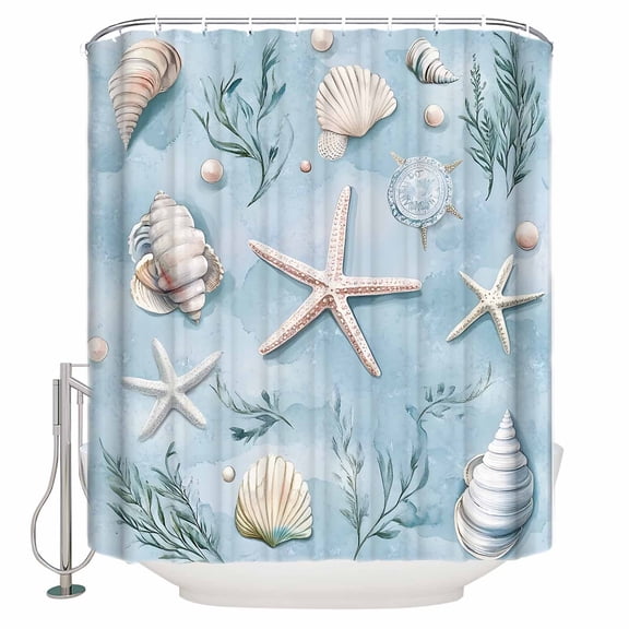 72x78 Inch Shower Curtain Blue Coastal Starfish Bathroom Decor Waterproof Fabric Bathtub Bath Curtains Decorative Summer Beach Nautical Ocean Shell Extra Long Shower Curtain Set with Hooks