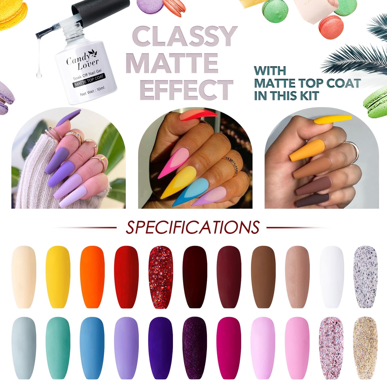 Candy Lover Gel Nail Polish Kit, 22 Colors Vitality Bright UV Gel Polish with Top Coat Base Coat Matte Coat, Gel Nail Polish Set Gift for Girls Women DIY Manicure