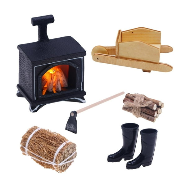 Juego de decoración de chimenea para casa de muñecas, modelo en miniatura 1:12 para niños, juguetes para muñecas 1/12 sin linterna