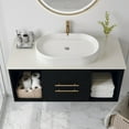 thumbnail image 2 of 40" Wall-Mounted Bathroom Vanity with Ceramic Sink, Floating Multi-Layer Solid Wood Cabinet with 2 Soft-Close Drawers & Open Shelves, Black, 2 of 8