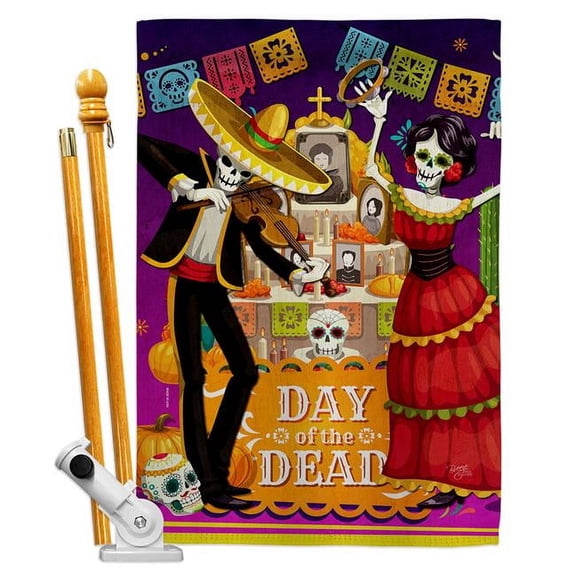 Breeze Decor HS120260-BO La Baile de Los Muertos Falltime Day of Diad 28 x 40 in. Double-Sided Decorative Vertical House Flag Set for Decoration Banner Garden Yard Gift
