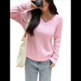 thumbnail image 3 of Suéter de Punto de Larga para Mujer, Jersey Ajustado con Cuello en V, Ropa Informal de Negocios para Otoño Rosa S, 3 of 7