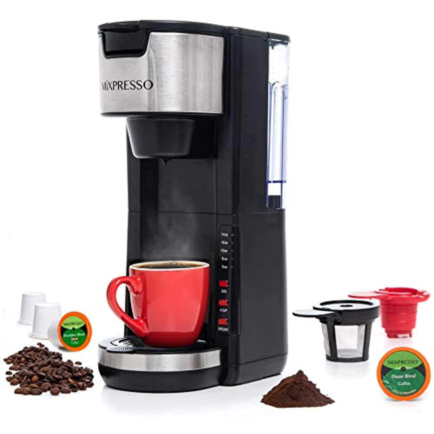Mixpresso Single Serve 2 in 1 Coffee Brewer KCup Pods Compatible & Ground Coffee