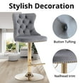 thumbnail image 5 of Swivel Bar Stools Set of 2, Adjustable Counter Height Barstools with Nailheads Trim, Button Tufted Back and Golden Footrest, Velvet Upholstered Bar Chairs for Home Bar Kitchen Island, Gray, 5 of 7