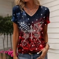 thumbnail image 2 of MEICHEN Women's V Neck Butterfly & Rose Print T Shirt Patriotic Glitter Graphic Casual Top, 2 of 4