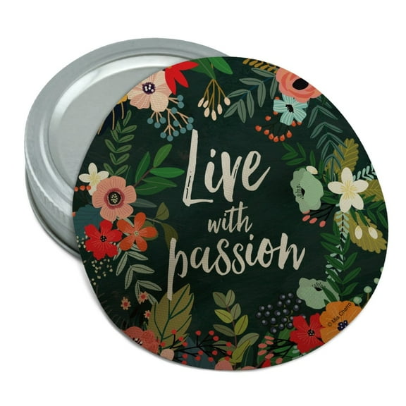 Live with Passion Floral Inspirational Round Rubber Non-Slip Jar Gripper Lid Opener