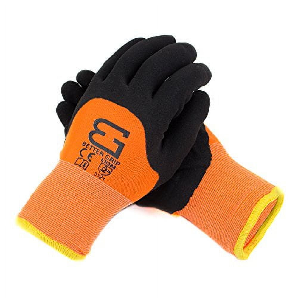 Safety Winter Insulated Double Lining Rubber 3/4Coated Work Gloves, 3 pairs/ pack, BGWANS3/4-OR-Extra Large