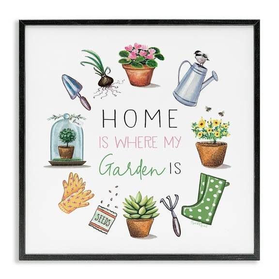 Stupell Industries Home Where Garden Is Plants & Flowers Painting Black Framed Art Print Wall Art, 12 x 12