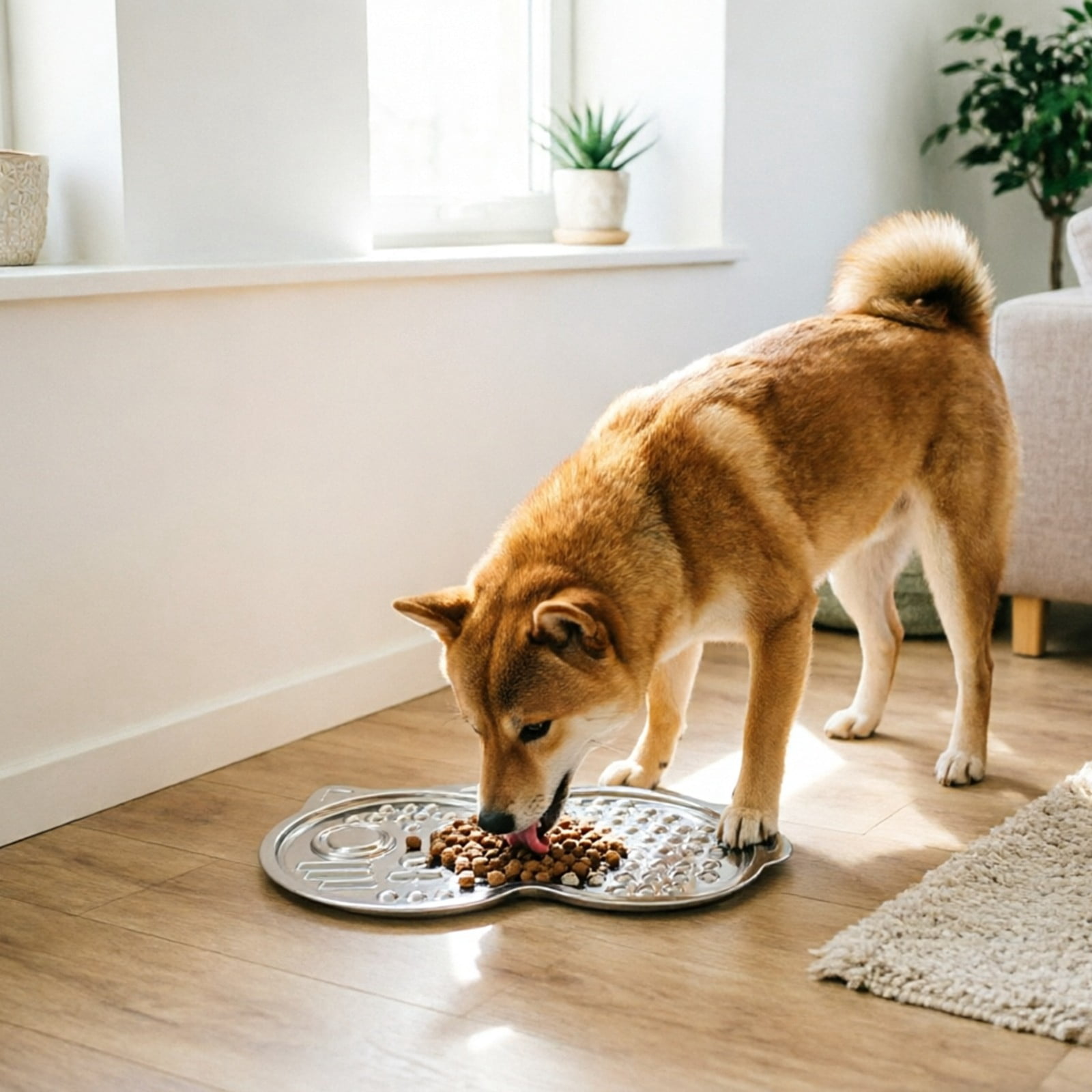 Oricka Slow Feeder Dog Bowls, Stainless Steel Slow Feed Bowl for Dogs and Cats, Dual Function Slow Food & Snack Bowls, Equipped with Brush and Scraper