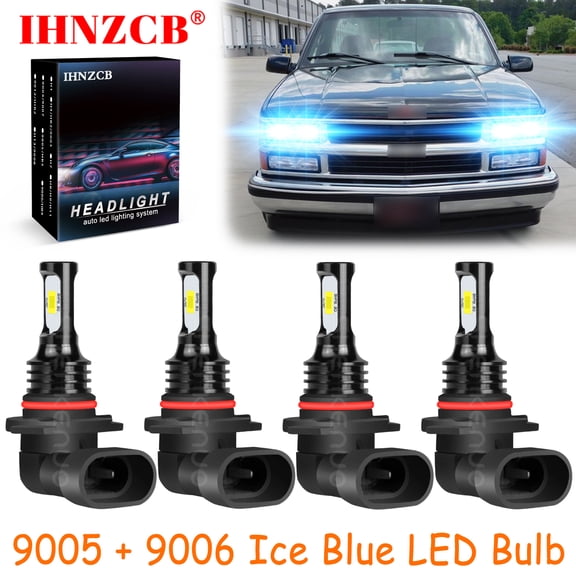 IHNZCB 9005 9006 for Chevy C1500 2500 3500 1990-1998 Ice Blue Led Headlights Bulb High Low Beam,HKL,Y10