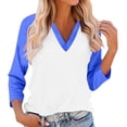thumbnail image 2 of Breezora Modern Women's Contrast Panel Raglan Sleeve V Neck 3/4 Length Casual Comfort Tops L Size Blue, 2 of 6