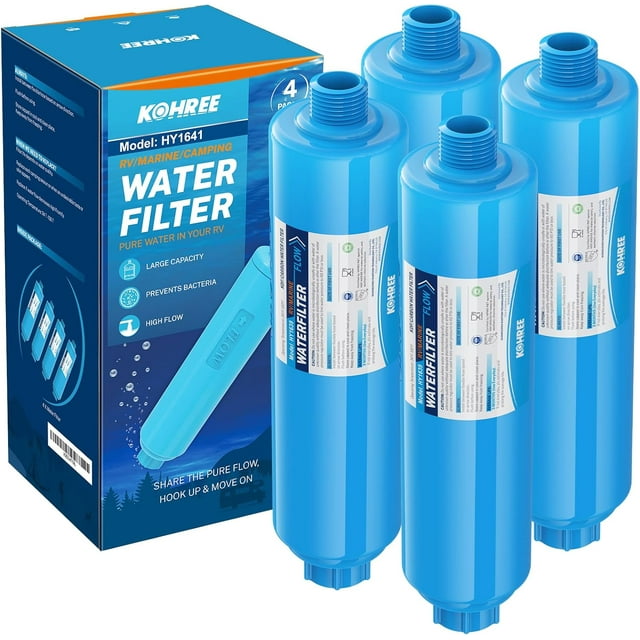 Kohree RV Water Filter, RV Marine Inline KDF Water Filter with NSF & BPA Free Certified, Greatly Reduce Chlorine Heavy Metals Bad Taste Odors and Sediment - 4 Pack