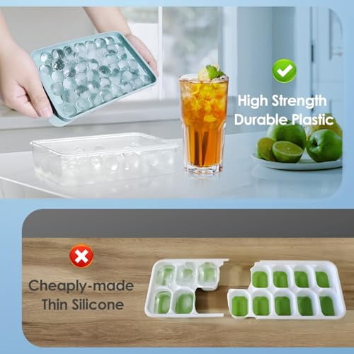 2-Pack Blue Round Ice Cube Trays with Lids and Storage Bin, Reusable Freezer Ice Cube Molds with Container for Easy Ice Making and Organization