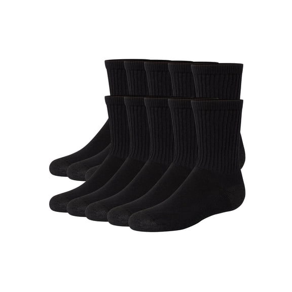 Hanes Boy's Uniform Crew Socks Pack, 10-Pack, Moisture-Wicking, Cushioned Black/Varsity Royal L