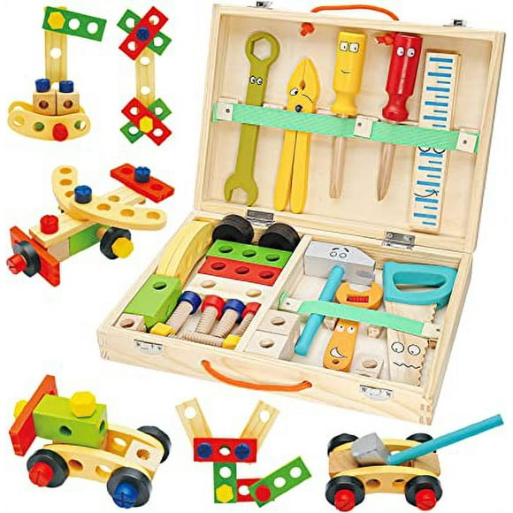 Children's Tool Box, Wooden Toys Children's Tool Box, DIY Children's Construction Sets for 3 Year Old Boys Girls