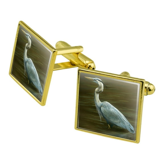Great Blue Heron Square Cufflink Set - Silver or Gold