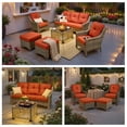 thumbnail image 6 of Ovios 6 Pieces Outdoor Furniture Set High Back All-Weather Wicker Patio Conversation Set with Ottomans & Solar Light Coffee Table, Orange Red(Textured), 6 of 11