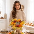 thumbnail image 5 of YyuenwAutumn Pumpkin Maple Leaf Candle Wreath Halloween Thanksgiving Harvest Table Centerpiece Multi-Color Artificial Floral Ring Mantel Mini Hanging Decor, 5 of 7