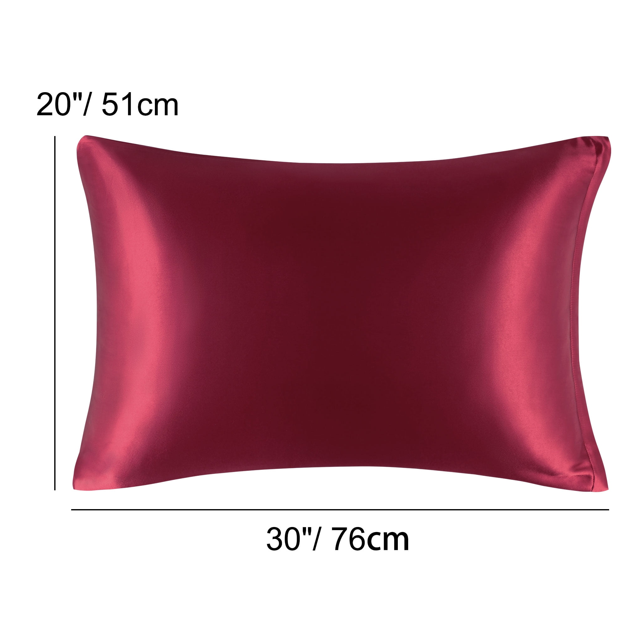 Unique Bargains Satin Set of 2 Zipper Closure Pillowcases Burgundy 20"x30"