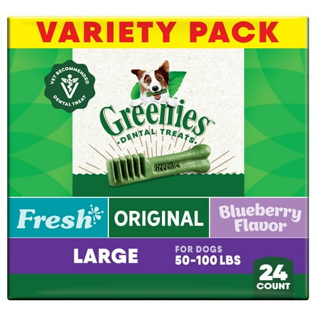 Greenies Adult Natural Dental Dog Treats 3 Flavors, Large Size, (3) 12 oz Packs (24 Count)