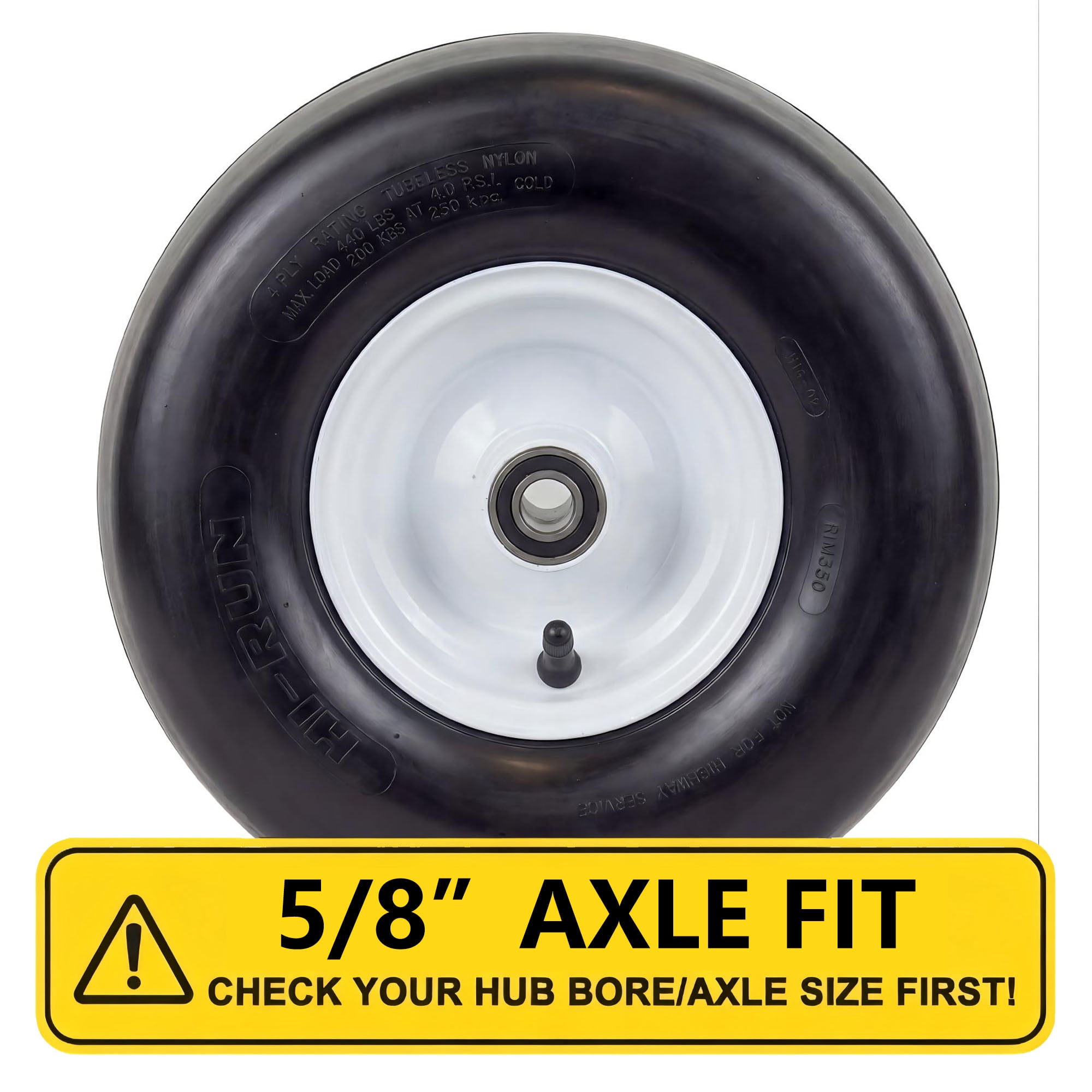Hi-Run 2 Set SU19 11X4.00-5 4PR Front Lawn & Garden Tire on 5X3 White Rim Assembly with 5/8" Bushing