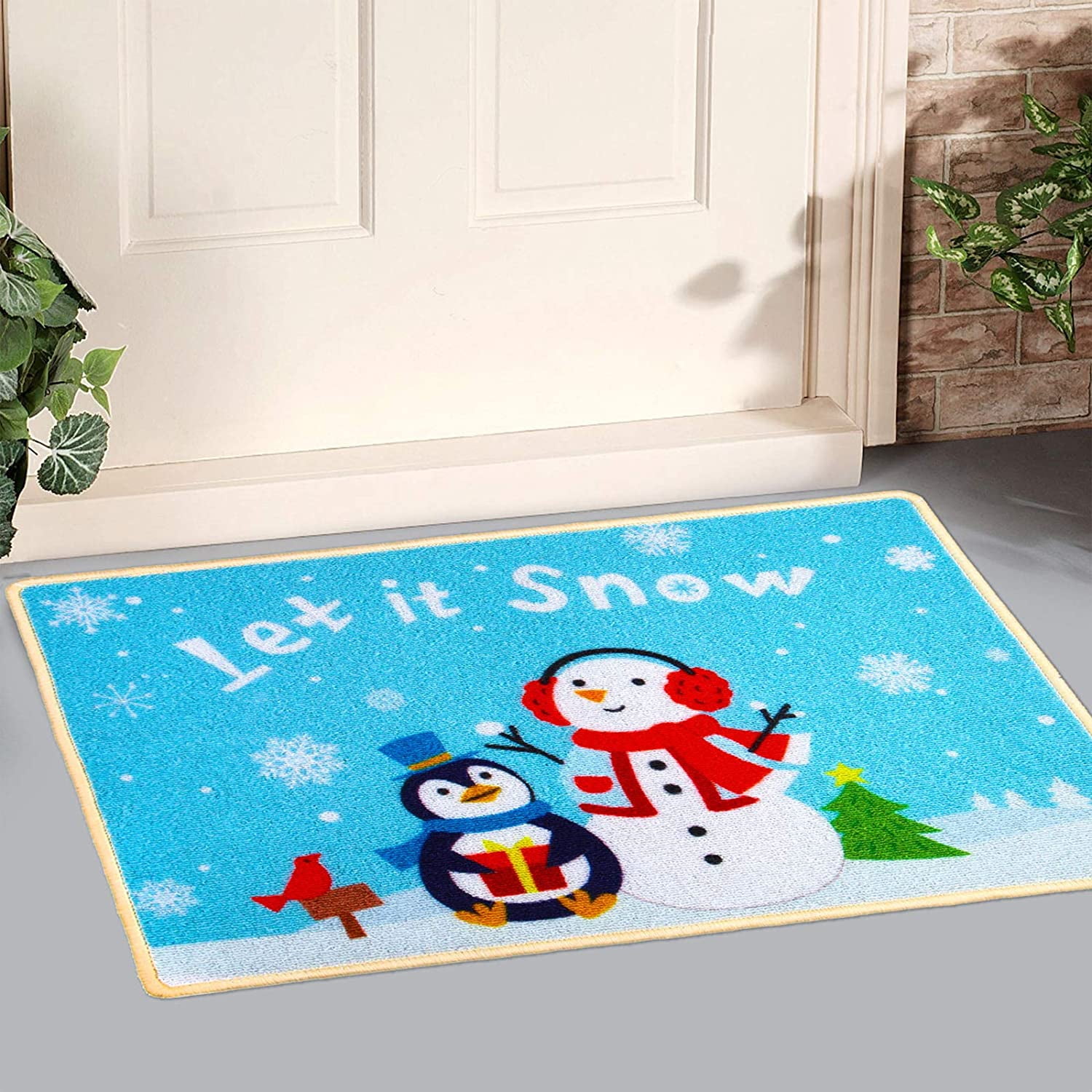 20 x 28 Inches Winter Home Decoration URATOT Winter Decorative Doormats Creative Snowman Holiday Welcome Floor Mats Let It Snow Anti-Slip Rugs for Christmas 
