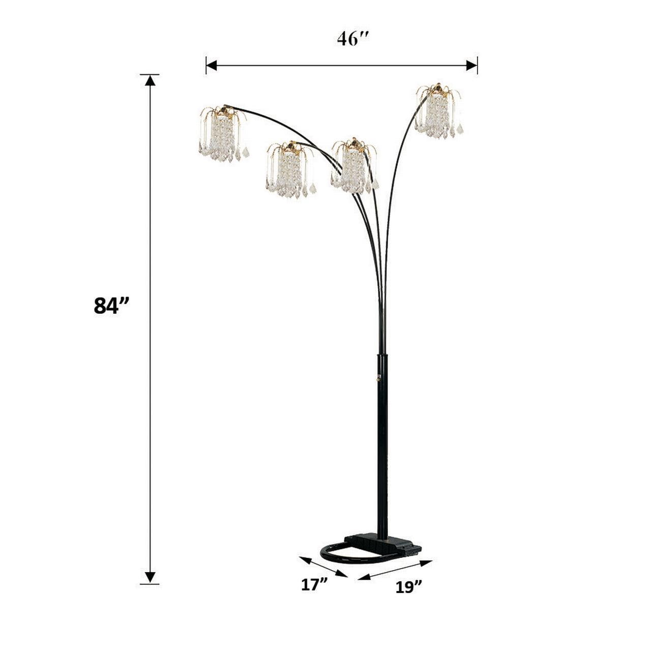 LiviNest 4-Head Crystal Floor Lamp: Adjustable Arch Design with Metal Base & Crystal Accents - Multi-Light Illumination for Art Gallery Display & Living Room Decor