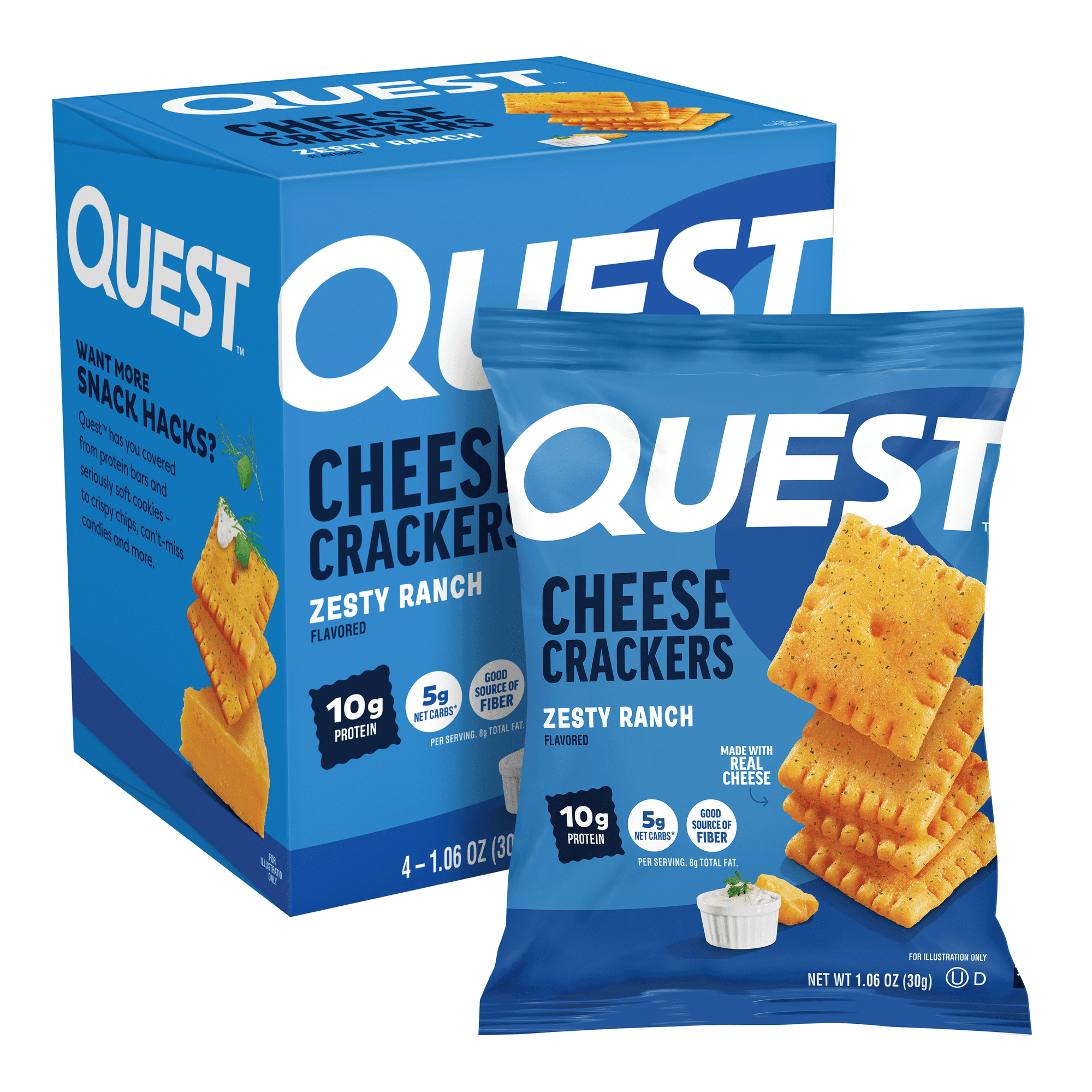 Quest Protein Crackers, Zesty Ranch Flavored, Cheesy Protein Crackers,10g of Protein, 4 Count
