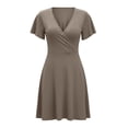 thumbnail image 4 of Hurxie Women's Summer Dress Vintage Casual Office Professional Elegant Work V Neck A Line Knee Length Dresses with Pockets Khaki,L, 4 of 7