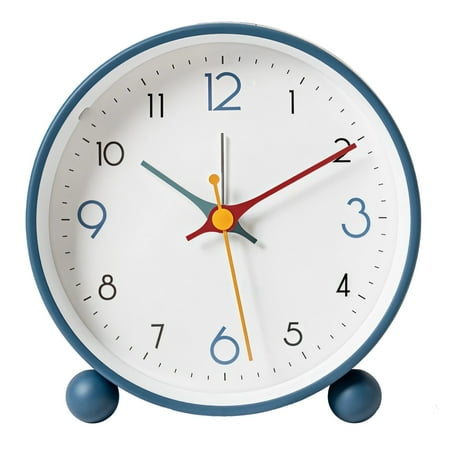Alarm Clock for Bedroom, Modern Bedside Alarm Clocks for Bedrooms, Silent Retro Night Stand Alarm Clock with Soft Night Light, Battery Operated, Blue Metal Frame for Little Ones and Students