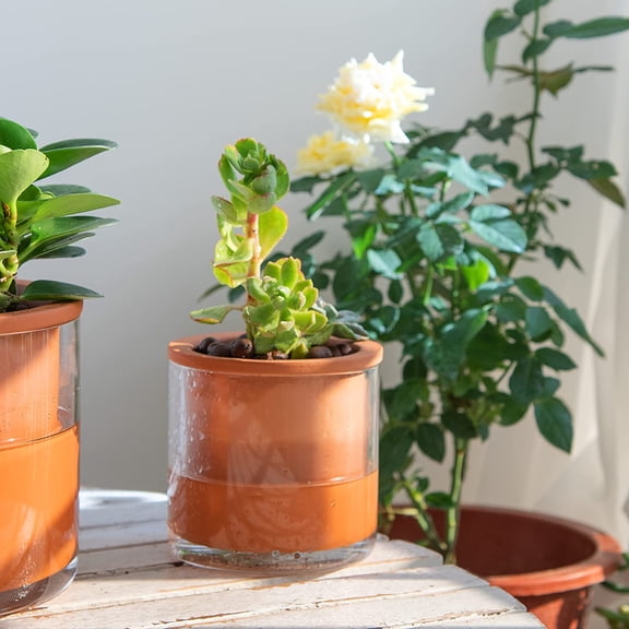 4 Inch Self Watering Plants Pot, Set of 4, Terracotta