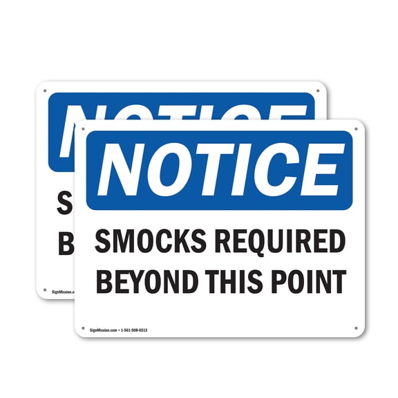 (2 Pack) Smocks Required Beyond This Point OSHA Notice Sign 24 Inch X 18 Inch Indoor / Outdoor Rust-Free Aluminum Metal Signs for Workplace, Workshop, and Construction Site, Made in the