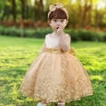 thumbnail image 5 of IBTOM CASTLE Lace Flower Girl Sequins Bow V-Back Tutu Dress for Kids Baby Christening Communion Birthday Party Wedding Dresses+Headwear 3-4 Years Gold 01, 5 of 8