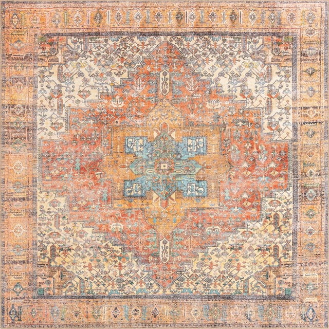 Unique Loom Revival Tapis de Bordure Western 7' 6 x 7' 6 Carrés Rouille Rouge/bleu