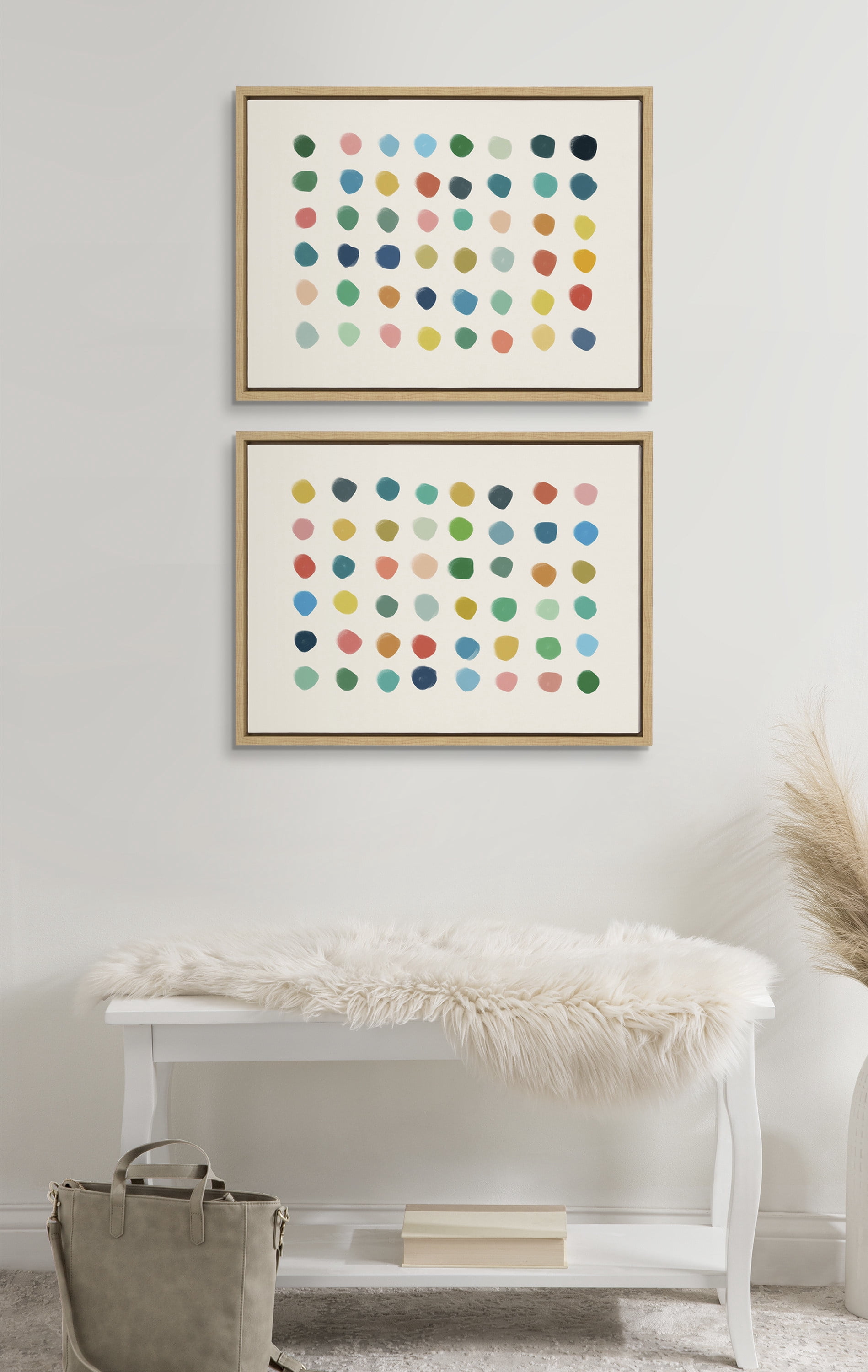 Kate and Laurel Sylvie Meditation 1 and 2 Framed Canvas Wall Art Set by Kelly Knaga, 2 Piece 18x24 Natural, Colorful Abstract Art for Wall